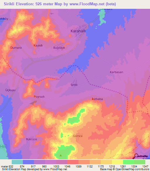 Sirikli,Turkey Elevation Map