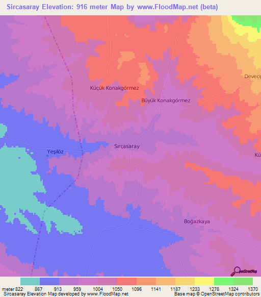 Sircasaray,Turkey Elevation Map