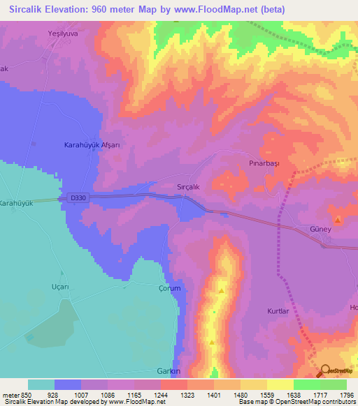 Sircalik,Turkey Elevation Map