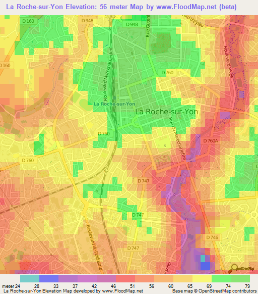 La Roche-sur-Yon,France Elevation Map