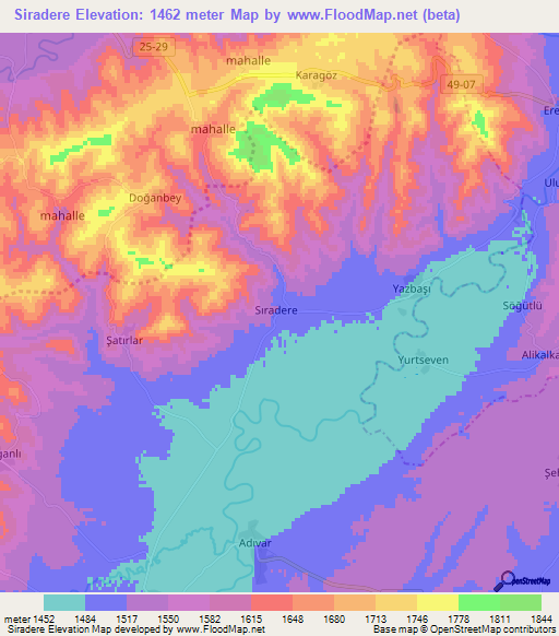 Siradere,Turkey Elevation Map