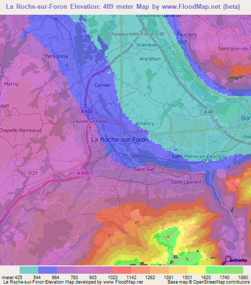 La Roche-sur-Foron,France Elevation Map