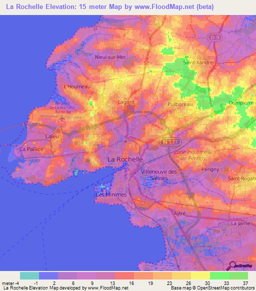 La Rochelle,France Elevation Map