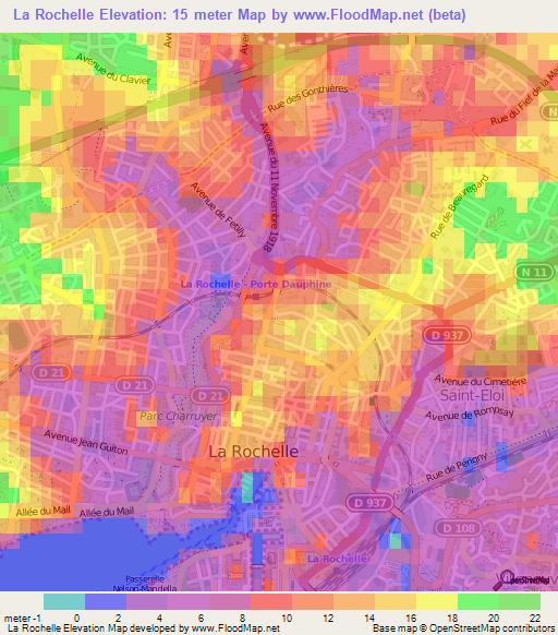 La Rochelle,France Elevation Map