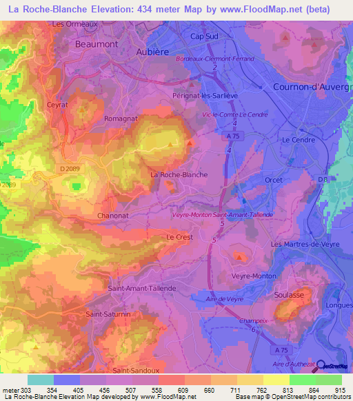 La Roche-Blanche,France Elevation Map