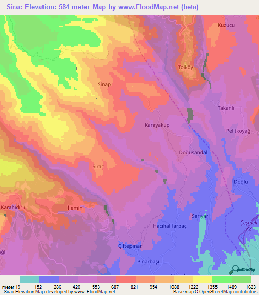 Sirac,Turkey Elevation Map