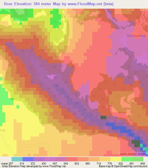 Sirac,Turkey Elevation Map