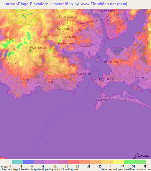 Larmor-Plage,France Elevation Map