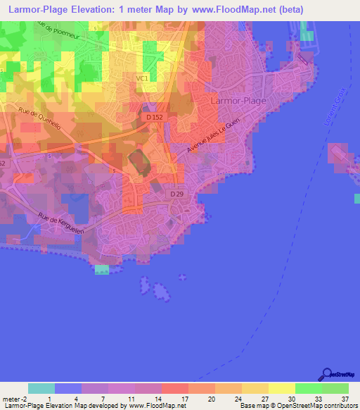 Larmor-Plage,France Elevation Map