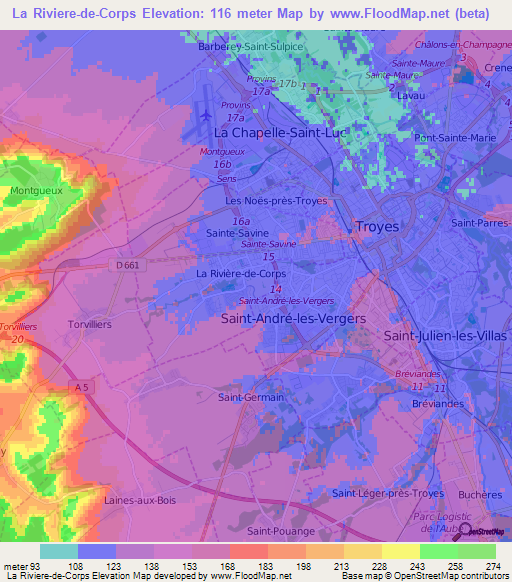 La Riviere-de-Corps,France Elevation Map