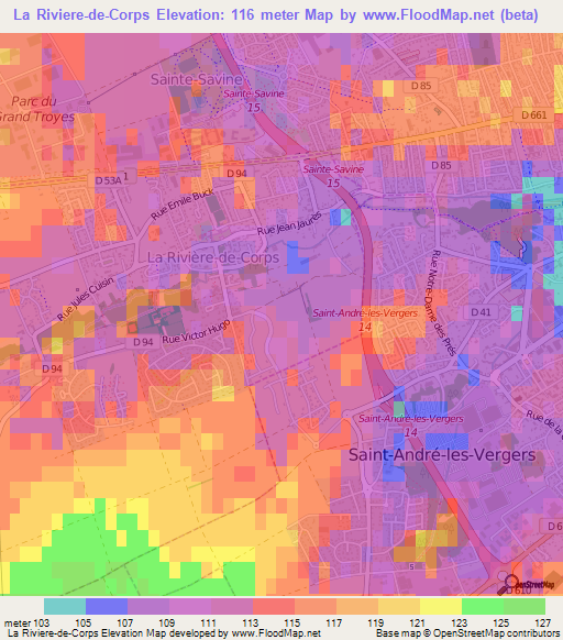 La Riviere-de-Corps,France Elevation Map