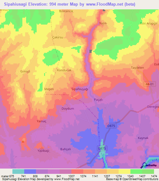 Sipahiusagi,Turkey Elevation Map