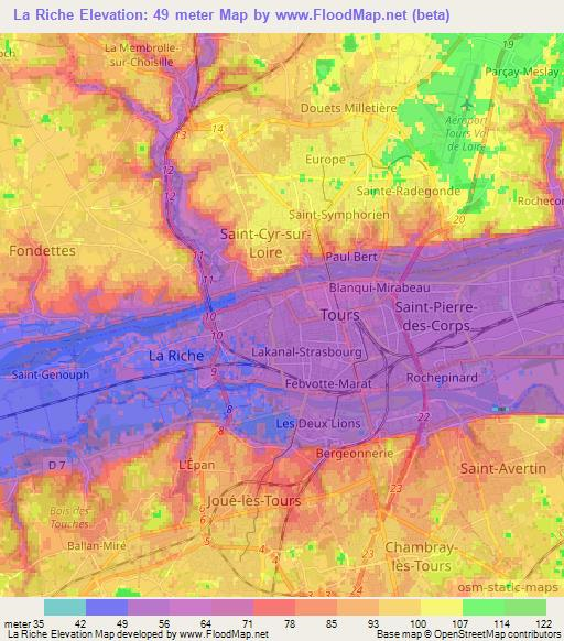 La Riche,France Elevation Map