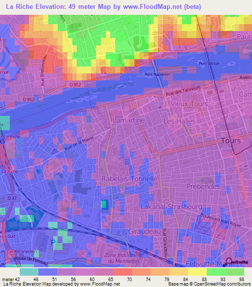 La Riche,France Elevation Map