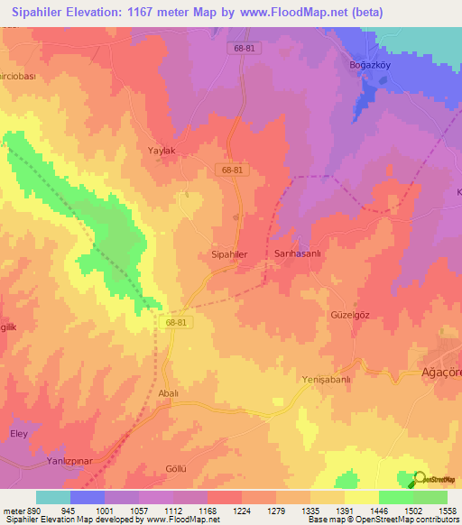 Sipahiler,Turkey Elevation Map