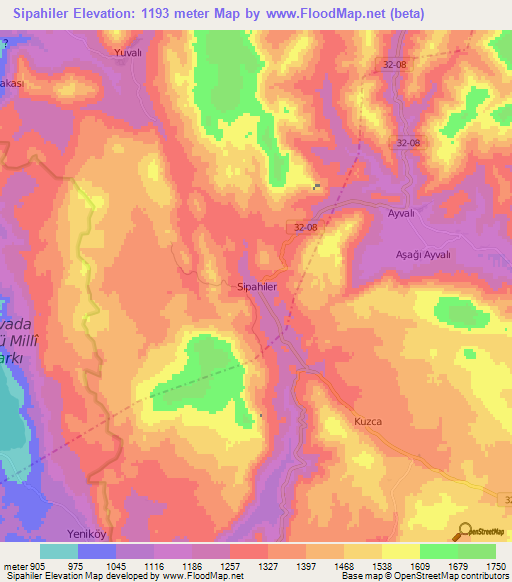 Sipahiler,Turkey Elevation Map