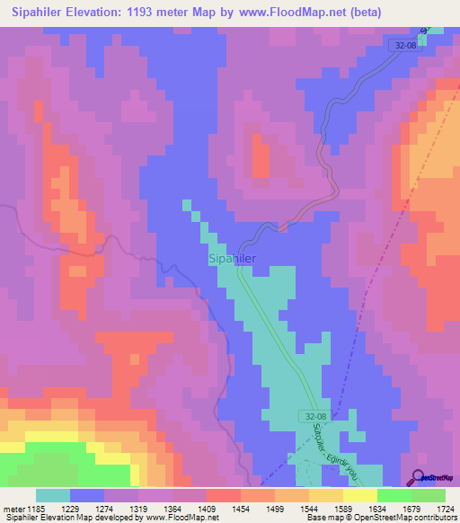 Sipahiler,Turkey Elevation Map