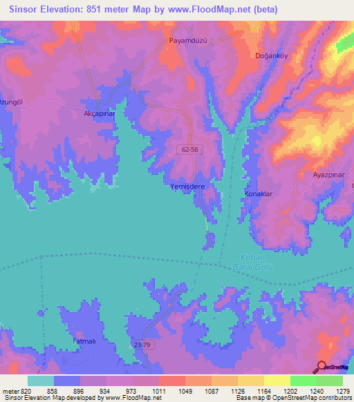 Sinsor,Turkey Elevation Map