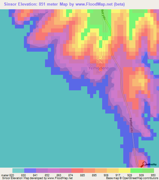 Sinsor,Turkey Elevation Map