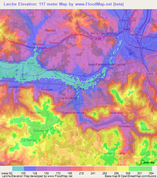 Larche,France Elevation Map