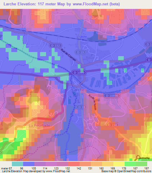 Larche,France Elevation Map