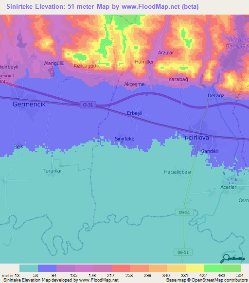 Sinirteke,Turkey Elevation Map