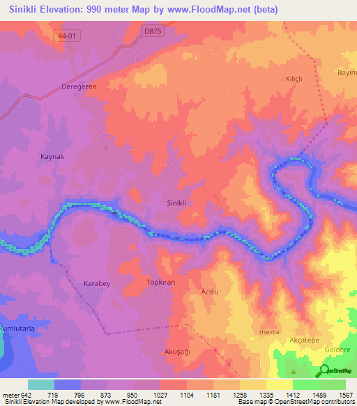 Sinikli,Turkey Elevation Map