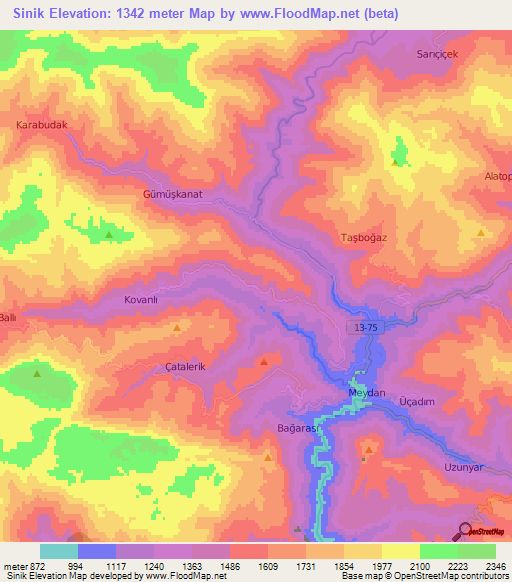 Sinik,Turkey Elevation Map