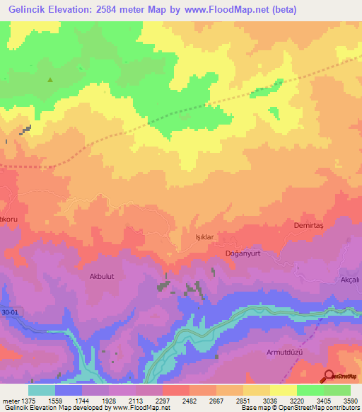 Gelincik,Turkey Elevation Map