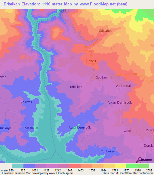 Erkalkan,Turkey Elevation Map