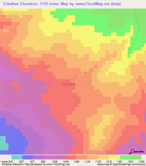 Erkalkan,Turkey Elevation Map