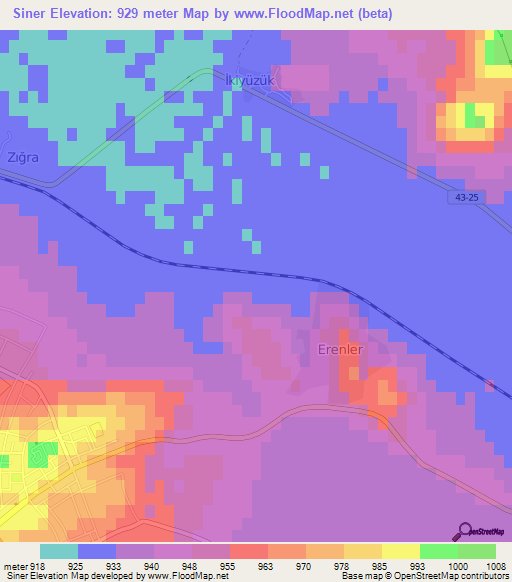 Siner,Turkey Elevation Map