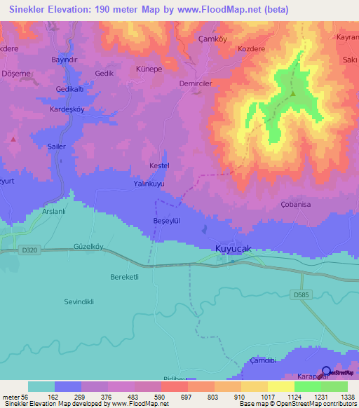 Sinekler,Turkey Elevation Map