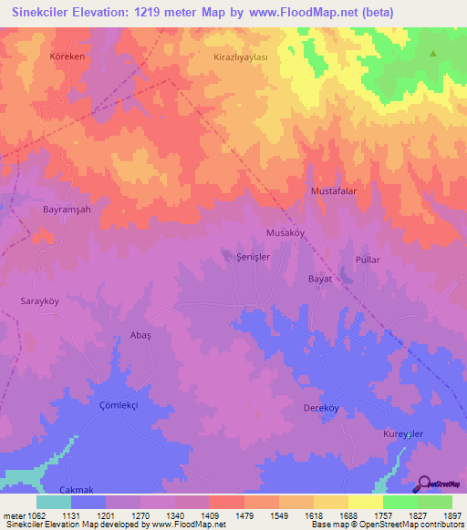 Sinekciler,Turkey Elevation Map