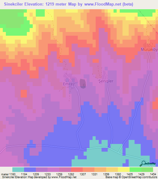 Sinekciler,Turkey Elevation Map