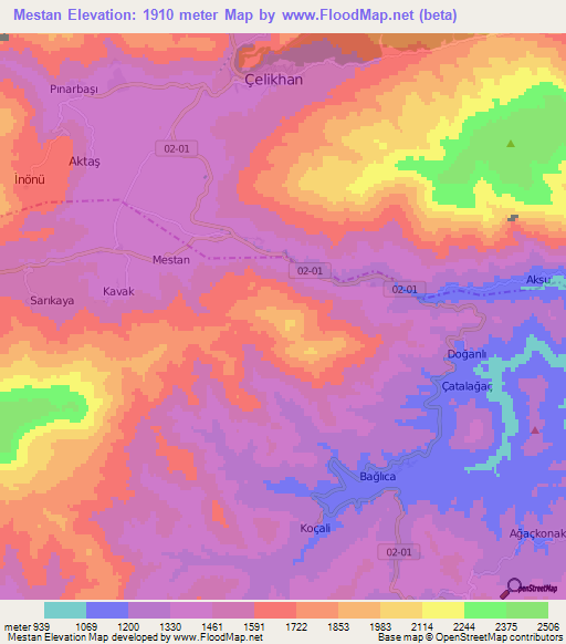 Mestan,Turkey Elevation Map