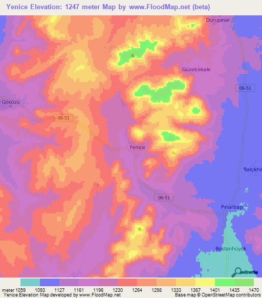 Yenice,Turkey Elevation Map