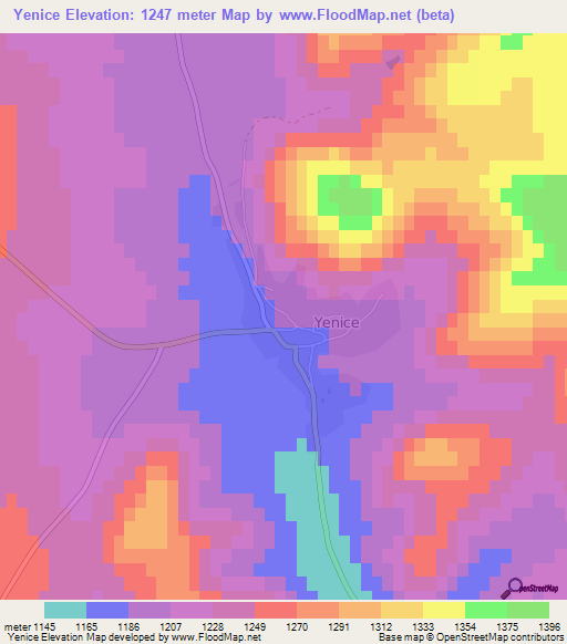 Yenice,Turkey Elevation Map