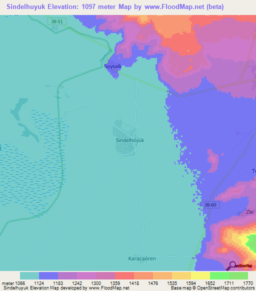 Sindelhuyuk,Turkey Elevation Map