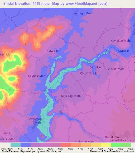 Sindal,Turkey Elevation Map