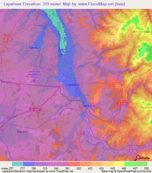 Lapalisse,France Elevation Map