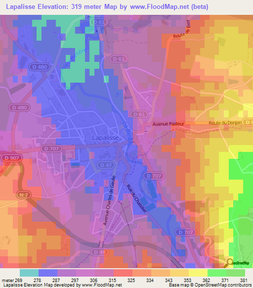 Lapalisse,France Elevation Map