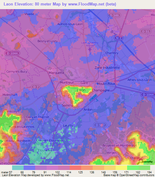 Laon,France Elevation Map