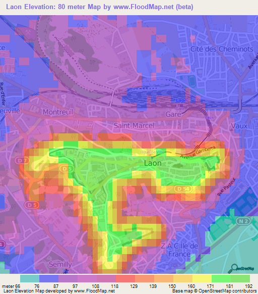 Laon,France Elevation Map