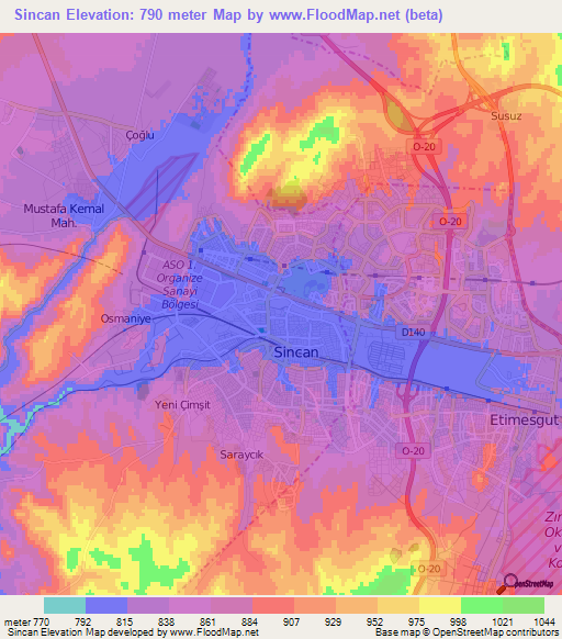 Sincan,Turkey Elevation Map