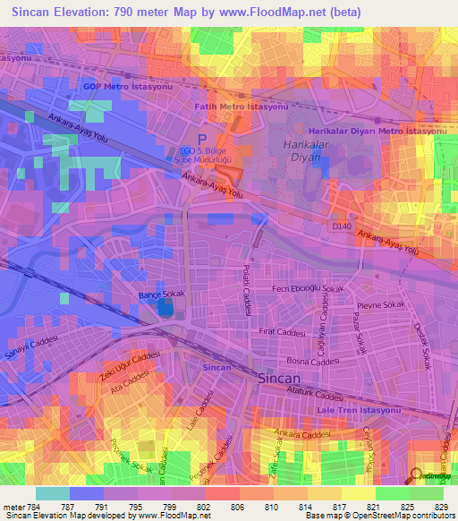 Sincan,Turkey Elevation Map