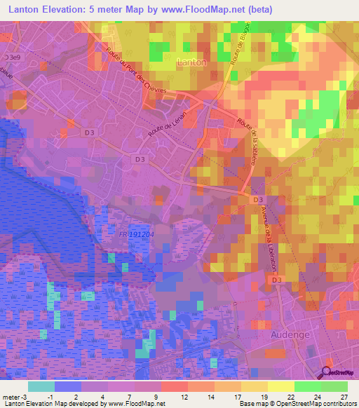 Lanton,France Elevation Map