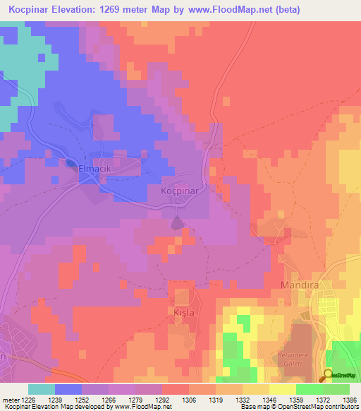 Kocpinar,Turkey Elevation Map