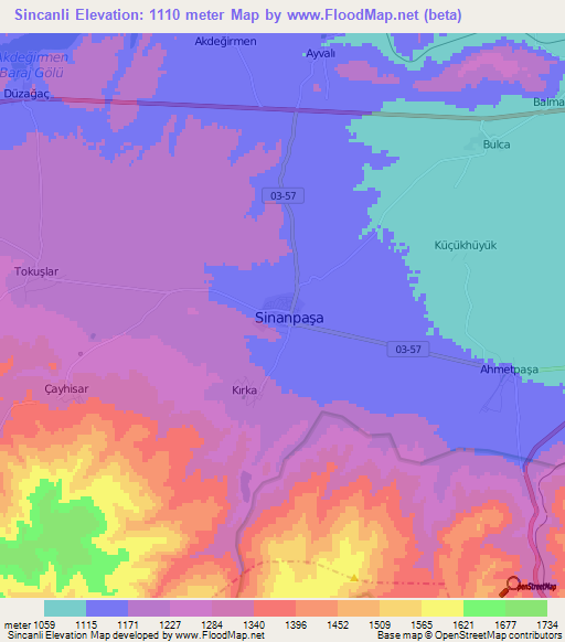 Sincanli,Turkey Elevation Map