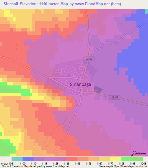 Sincanli,Turkey Elevation Map